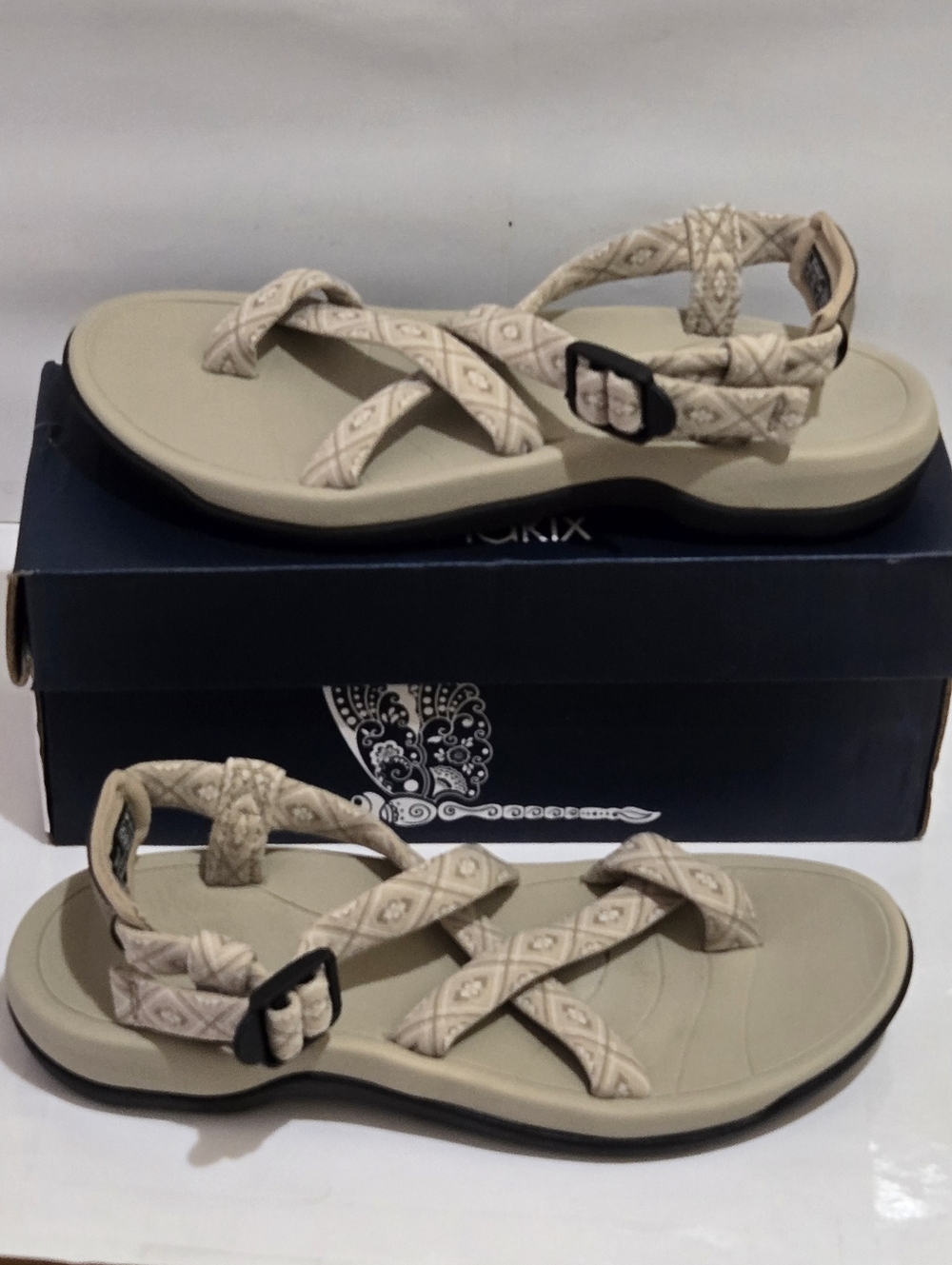 Viakix Arch Support Hiking Sandals Womens 8 Beige Strappy‎ Comfort Outdoor
